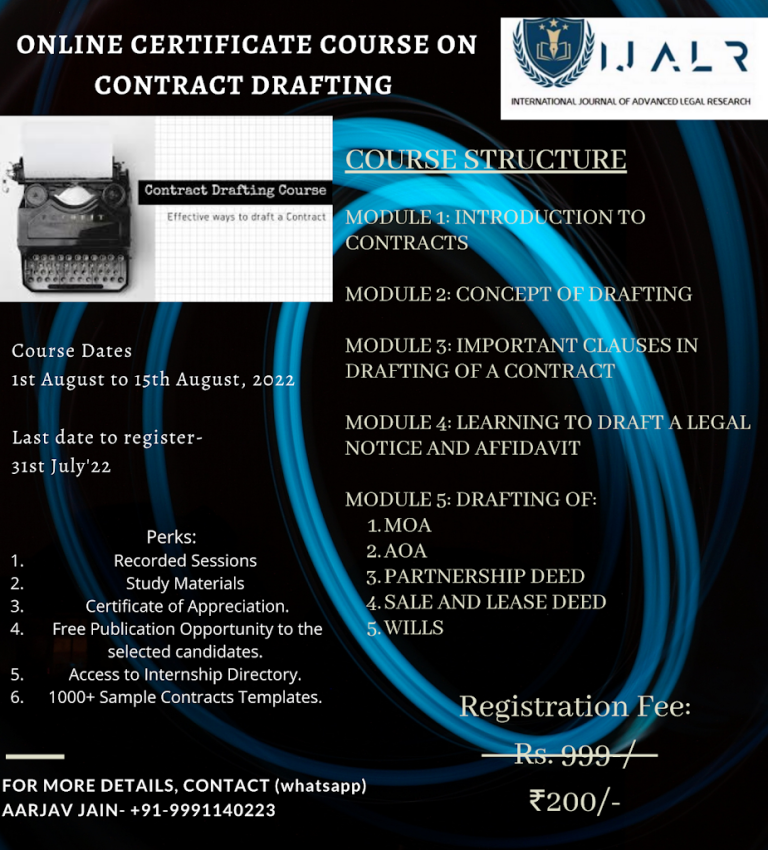 Online Certificate Course on Contract Drafting: Register by 31st July, 2022