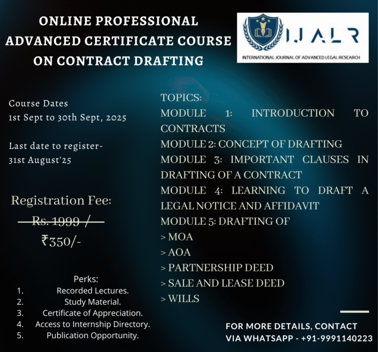 ONLINE CERTIFICATE COURSE ON CONTRACT DRAFTING: REGISTER BY 31st August 2025